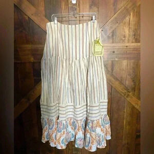 Aratta Silent Journey Tiered Maxi Skirt Stripes and Floral Cotton Women’s XL